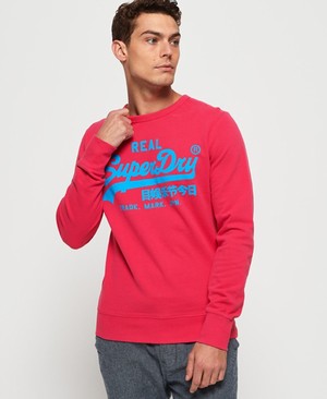 Superdry Vintage Logo Neon Lite Crew Férfi Pulóver Kék | XNVUZ6158